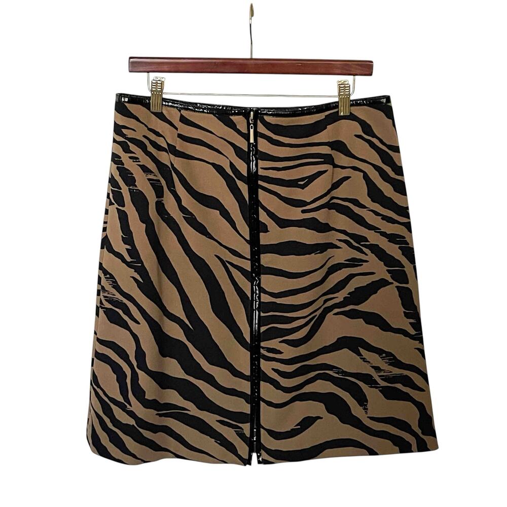 Womens Worth Zip Front A-Line Skirt Brown Black Animal Print Cotton Blend Sze 12